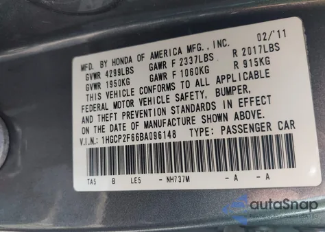 2011 Honda Accord 2.4 Se z USA, uszkodzony, nr VIN 1HGCP2F66BA096148